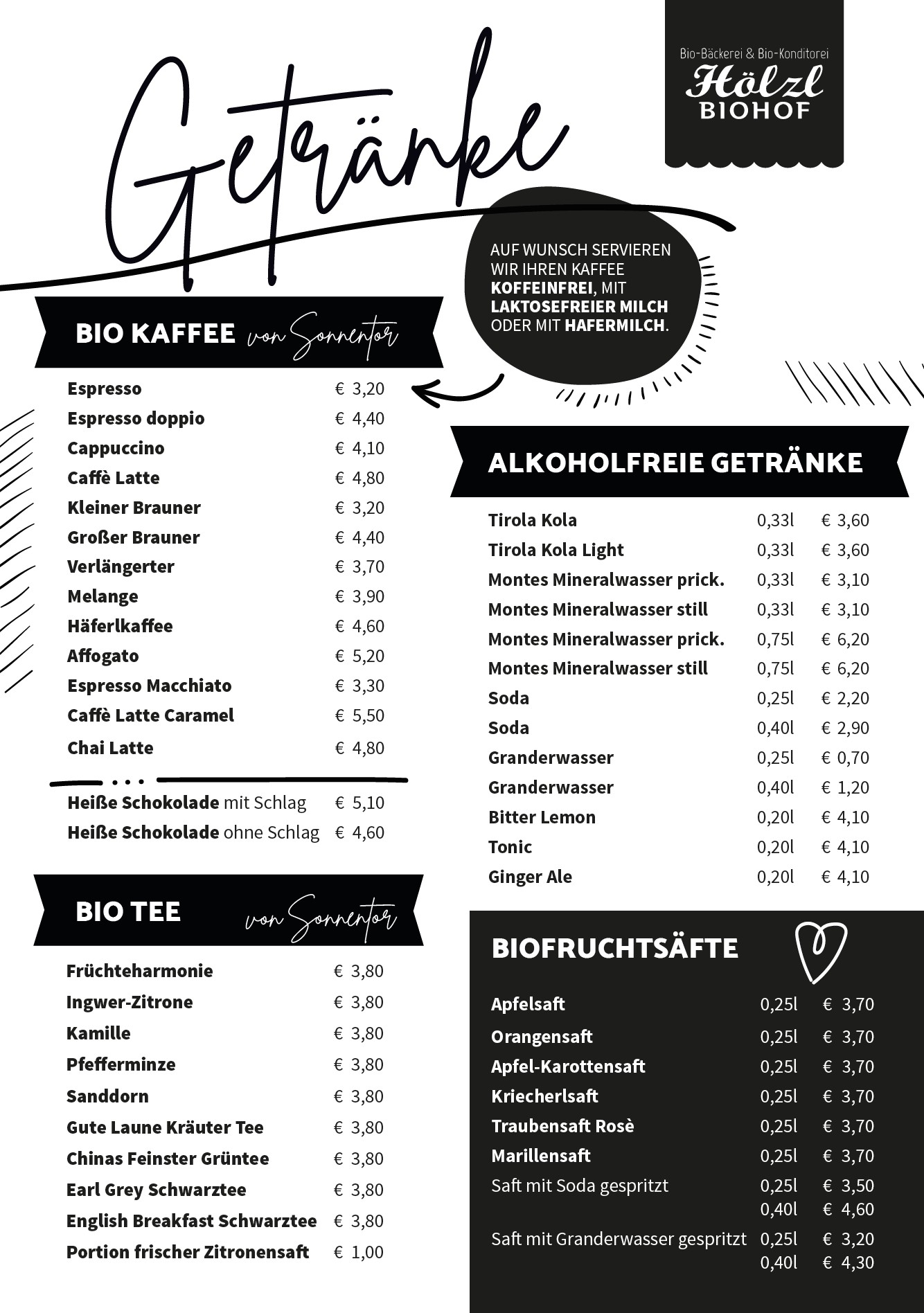 getraenkekarte Genusskaffeehaus